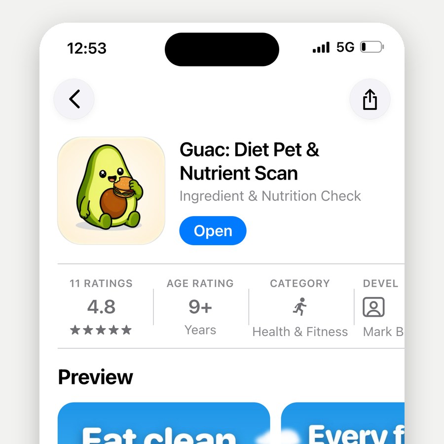 The Guac App Store page, rated 4.8