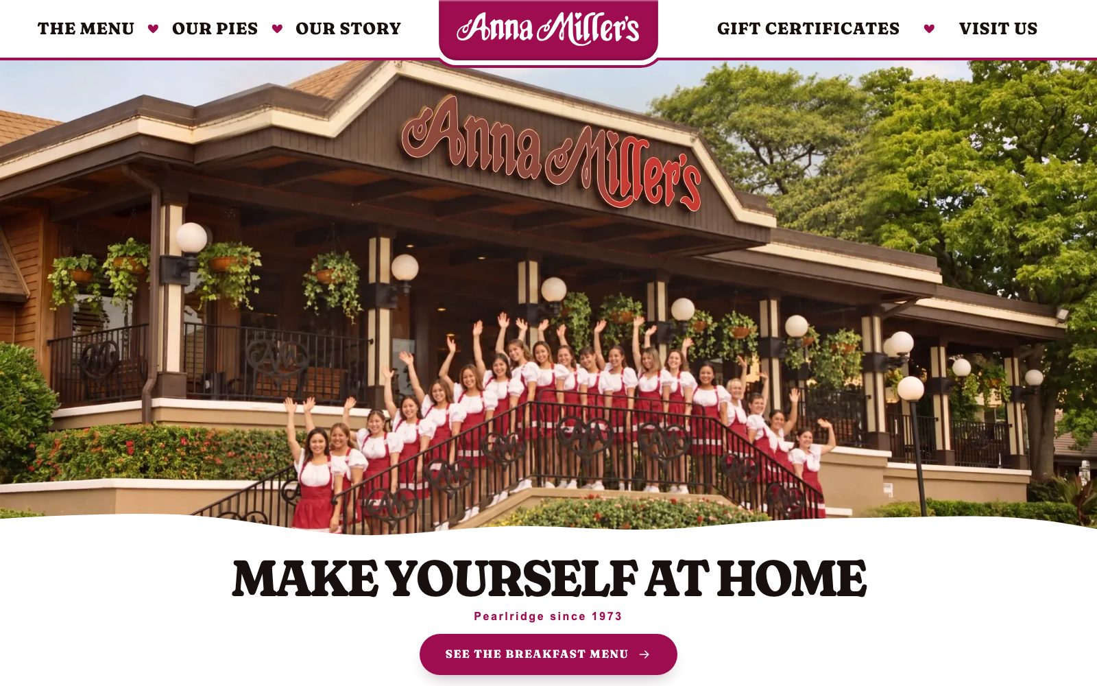 Página de inicio del sitio web de Anna Miller's, diseñado y creado por The Meridian Bureau